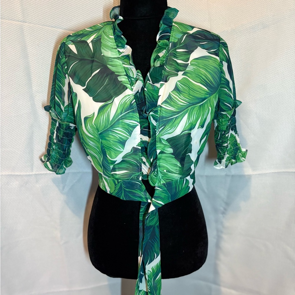 Banjul Green Leaf Print Blouse